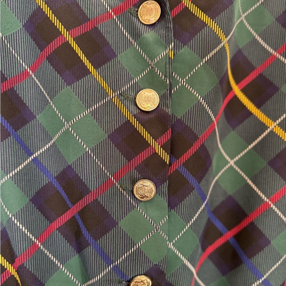 1980s Breli Originals Plaid Secretary Dress with Royal Coat of Arms Gold Trim - Picture 9 of 16